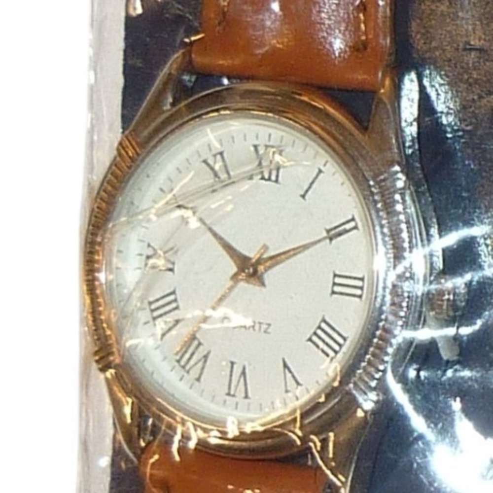 Classic Quartz Watch Roman Numeral White Dial Silver Case Brown Leather Strap